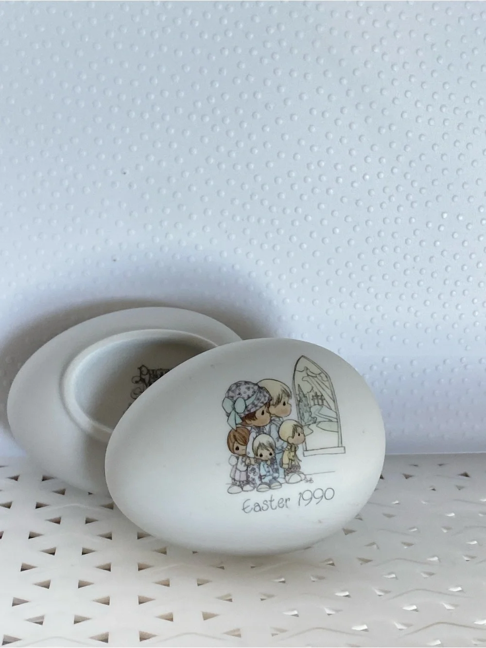 1990 Precious Moments Bisque Porcelain Egg Trinket Jewelry Box Rare Find New